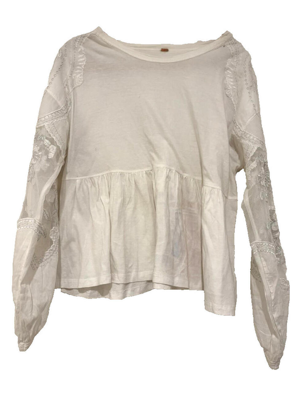 Free People sz L white cotton long sleeve lace embroidered shirt #3322 no sz tag